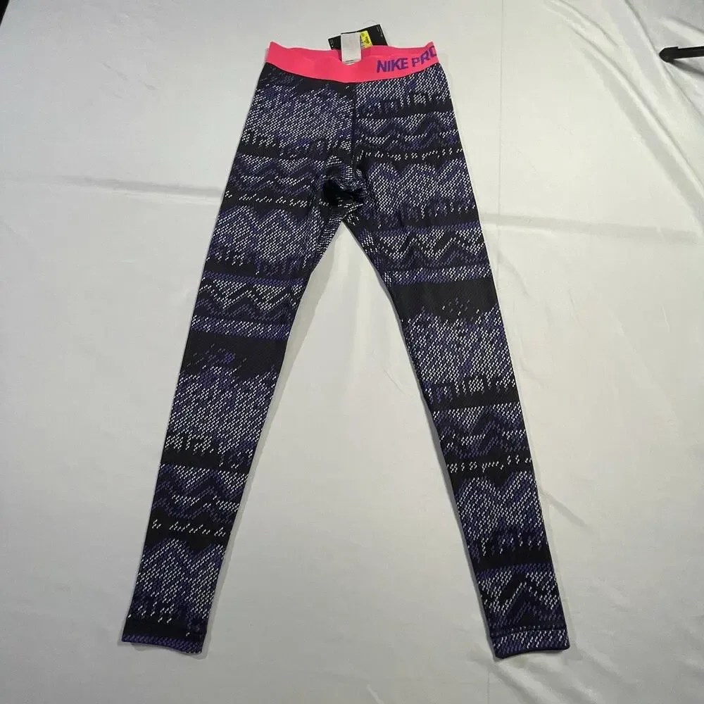 Nike‎ Pro Hyperwarm Women’s S Leggings Purple Geometric Nordic Print Pink Waist